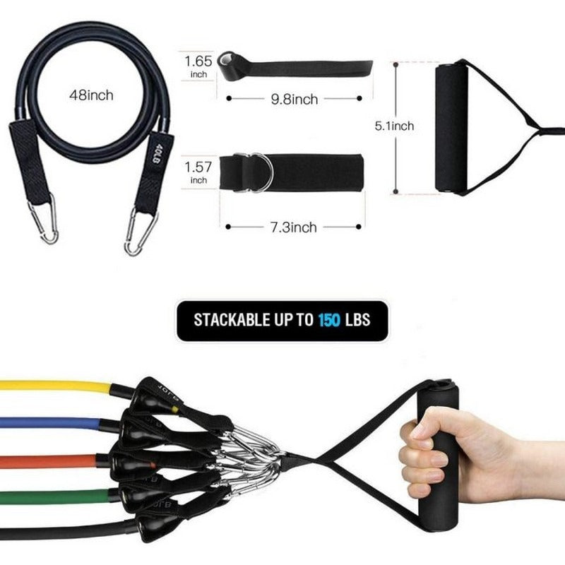 11Pcs Fitness Resistance Bands Set - Elastic Bands for Workout